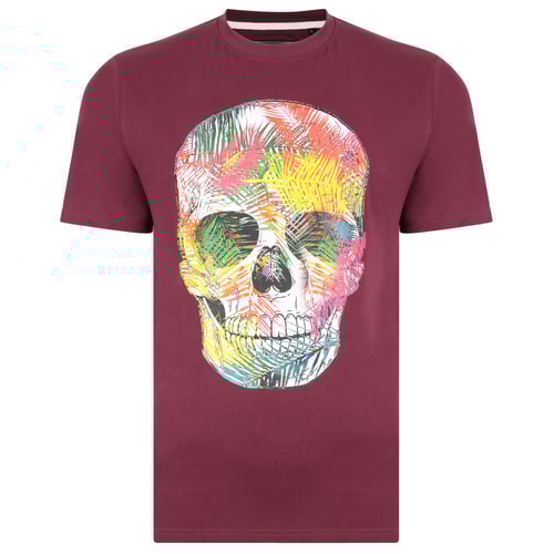 KAM Coloured Skull Print T-Shirt Plum